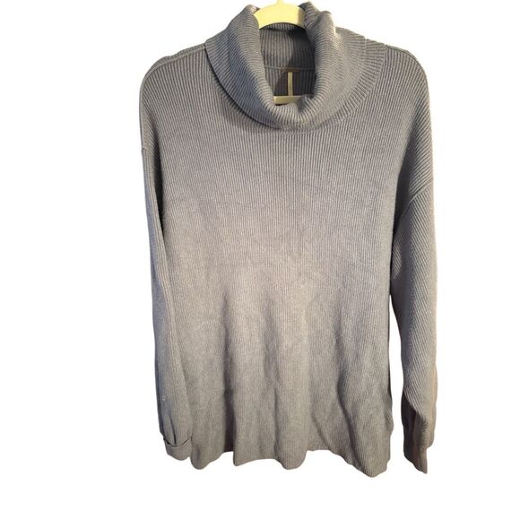 Free People Ottoman Slouchy Tunic Sweater Womens M Funnel Neck Ribbed Knit Slate - Picture 5 of 9